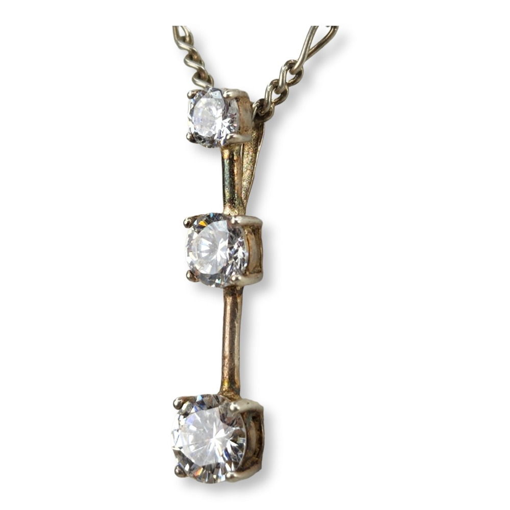 Unbranded Necklace Sterling‎ Silver 925 18in Silver CZ Three Stone Drop Pendant - Picture 4 of 9